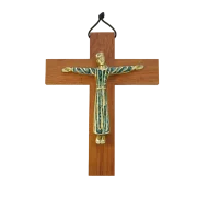 Christ en robe roman, crucifix en bronze émaillé sur bois – 19 cm – 903 VERT_- Les Tailleurs d'Images