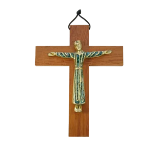 Christ en robe roman, crucifix en bronze émaillé sur bois – 19 cm – 903