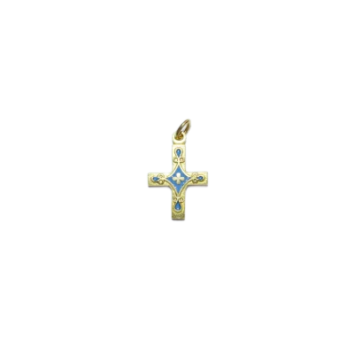 Croix en pendentif Trèfle et cabochons, bijou médiéval – 3 cm – 0162