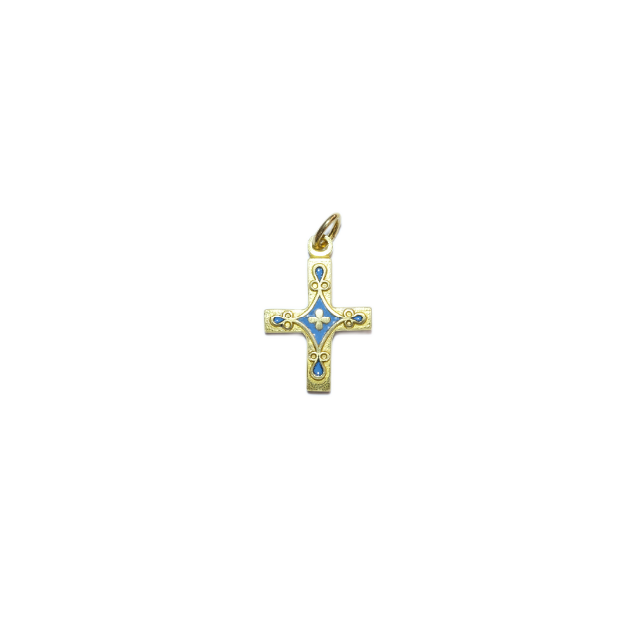 Croix en pendentif Trèfle et cabochons, bijou médiéval – 3 cm – 0162