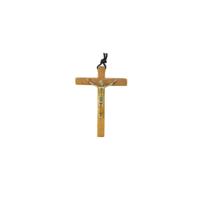 Crucifix en bronze massif sur croix de bois – 9,5 cm – B11