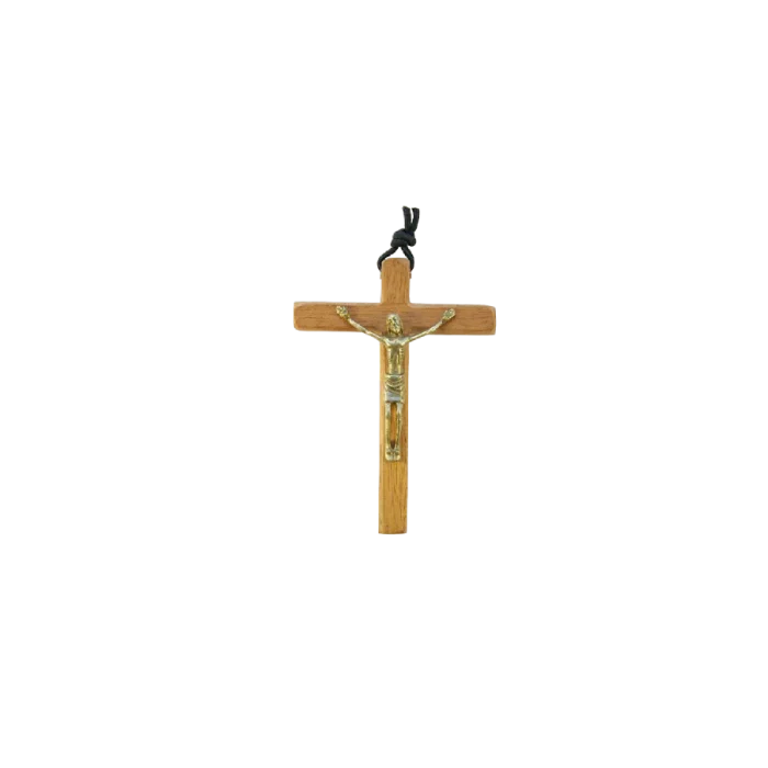 Crucifix en bronze massif sur croix de bois – 9,5 cm – B11