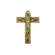 Crucifix mural en bronze émaillé, croix ornée de feuillages blanc – 15 cm – 018 | Les Tailleurs d'Images