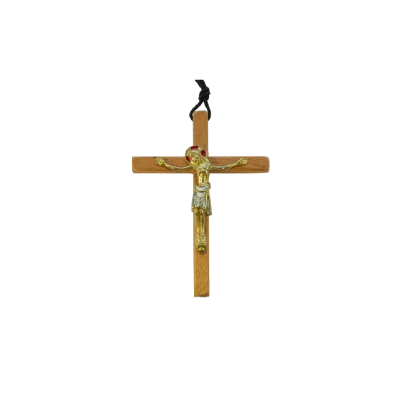 Crucifix sur croix latine en bois, avec le Christ en bronze – 12,5 cm – 800