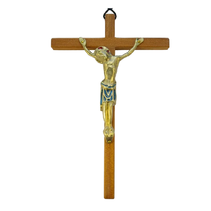 Grand Crucifix en bronze émaillé sur croix en bois – 24 cm – 893