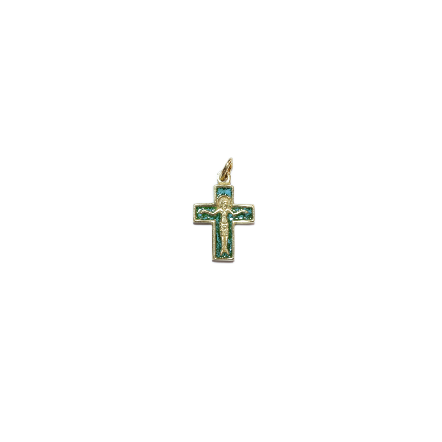 Pendentif crucifix, bijou Christ sur croix émaillée – 2,6 cm – 0181 vert | Les Tailleurs d'Images