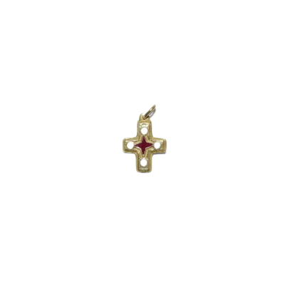 Petite croix en pendentif, bronze émaillé & cabochons – 2,3 cm – N72
