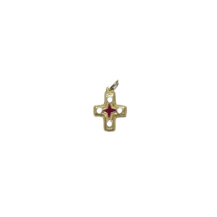 Petite croix en pendentif, bronze émaillé & cabochons – 2,3 cm – N72