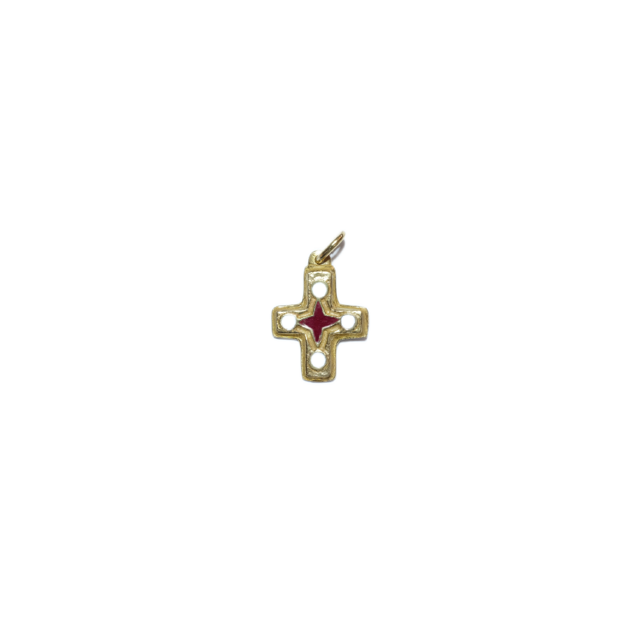 Petite croix en pendentif, bronze émaillé & cabochons – 2,3 cm – N72 BLANC - Les Tailleurs d'Images