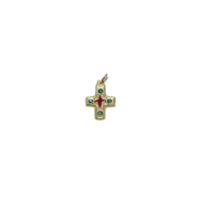 Petite croix en pendentif, bronze émaillé & cabochons – 2,3 cm – N72 VERT - Les Tailleurs d'Images