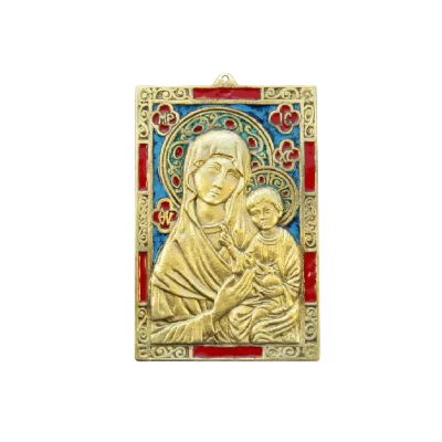 Plaque Vierge à l’Enfant – Bronze émaillé – 11 x 16 cm – 035