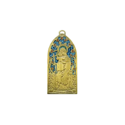 Plaque ogive Vierge à l’Enfant et Fleur de Lys – 13,5 cm – 62