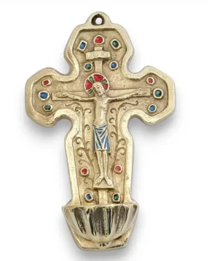 Bénitier roman bronze émaillé, Christogramme INRI – 17,5 cm – 0129