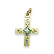 Croix en pendentif Trèfle et cabochons, bijou médiéval