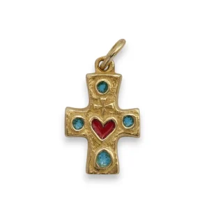 Croix bijou, pendentif Sacré-coeur – 2,5 cm – 0176