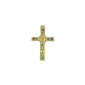 Crucifix avec fleur de lys, trèfles et médaille du Christ au centre – 10 cm – 0105