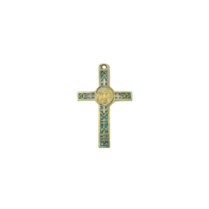 Crucifix avec fleur de lys, trèfles et médaille du Christ au centre – 10 cm – 0105