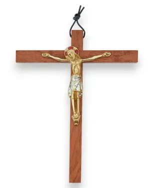 Crucifix sur croix latine en bois, Christ en bronze émaillé – 14,5 cm – 810