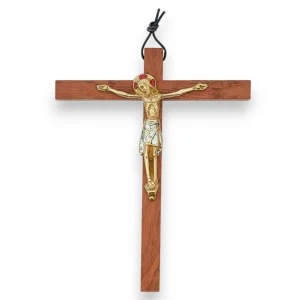 Crucifix sur croix latine en bois, Christ en bronze émaillé – 14,5 cm – 810