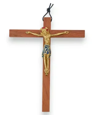 Crucifix sur croix latine en bois, Christ en bronze émaillé – 14,5 cm – 810