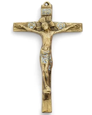 Grand crucifix et christogrammes en bronze émaillé – 16,5 cm – 0101