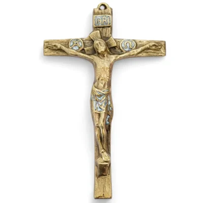Grand crucifix et christogrammes en bronze émaillé – 16,5 cm – 0101