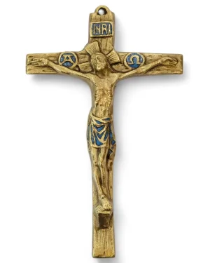 Grand crucifix et christogrammes en bronze émaillé – 16,5 cm – 0101