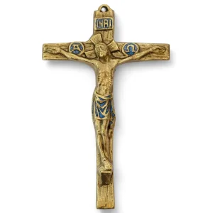 Grand crucifix et christogrammes en bronze émaillé – 16,5 cm – 0101