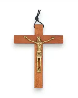 Crucifix en bronze massif sur croix de bois – 9,5 cm – B11