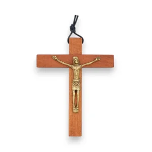 Crucifix en bronze massif sur croix de bois – 9,5 cm – B11