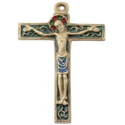 Crucifix mural vert sur croix latine avec volutes