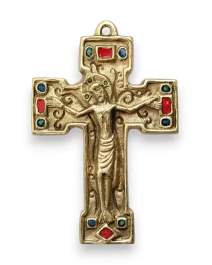 Crucifix mural sur Croix potencée en bronze émaillé – 14 cm – 80