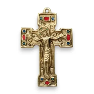 Crucifix mural sur Croix potencée en bronze émaillé – 14 cm – 80