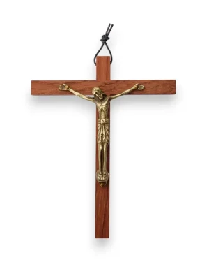 Crucifix mural en bronze sur croix de bois – 15 cm – 90
