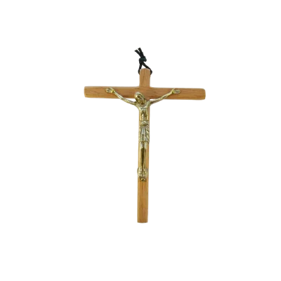 Crucifix mural en bronze sur croix de bois – 15 cm – 90