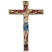 Crucifix mural médiéval, christogramme INRI rouge