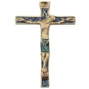 Crucifix mural médiéval, christogramme INRI bleu