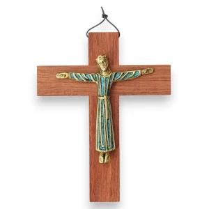 Christ en robe roman, crucifix en bronze émaillé sur bois – 19 cm – 903