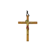 Crucifix sur croix latine en bois, avec le Christ en bronze – 12,5 cm – 800 rouge - Les Tailleurs d'Images
