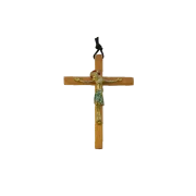 Crucifix sur croix latine en bois, avec le Christ en bronze – 12,5 cm – 800 vert - Les Tailleurs d'Images