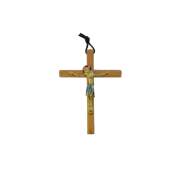 Crucifix sur croix latine en bois, avec le Christ en bronze – 12,5 cm – 800 bleu - Les Tailleurs d'Images