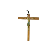 Crucifix sur croix latine en bois, Christ en bronze émaillé – 14,5 cm – 810 vert - Les Tailleurs d'Images
