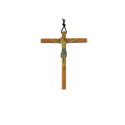 Crucifix sur croix latine en bois, Christ en bronze émaillé – 14,5 cm – 810 bleu - Les Tailleurs d'Images