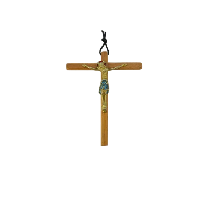 Crucifix sur croix latine en bois, Christ en bronze émaillé – 14,5 cm – 810