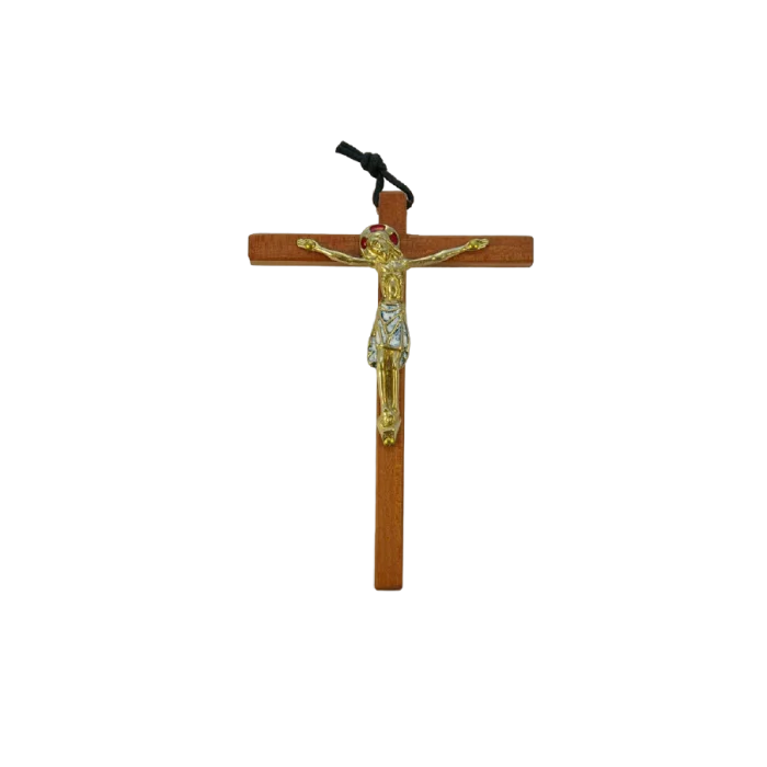 Crucifix sur croix latine en bois, Christ en bronze émaillé – 14,5 cm – 810