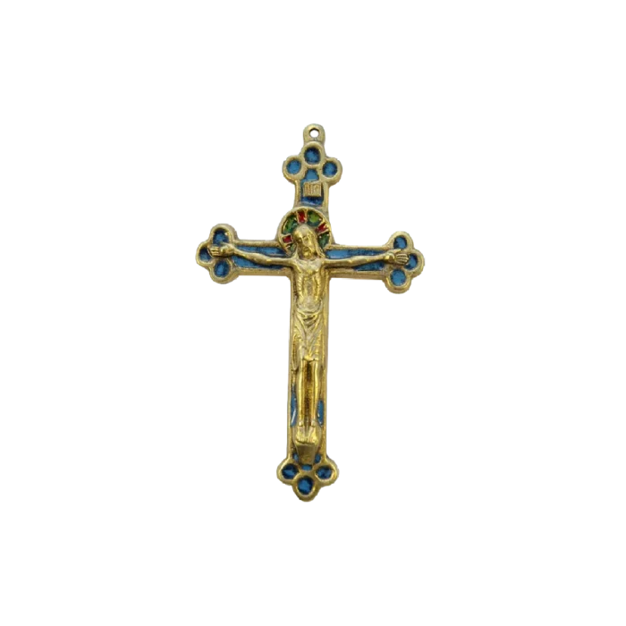 Crucifix sur une Croix tréflée d’inspiration médiévale – 15 cm – 061