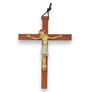 Crucifix sur croix latine en bois, avec le Christ en bronze