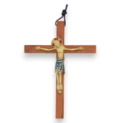 Crucifix sur croix latine en bois, avec le Christ en bronze – 12,5 cm – 800 bleu - Les Tailleurs d'Images