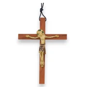 Crucifix sur croix latine en bois, avec le Christ en bronze