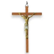 Grand Crucifix en bronze émaillé sur croix en bois